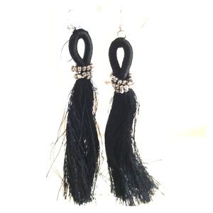 Black and silver metallic fringe earrings
